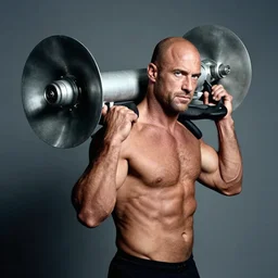 a muscular bald man carrying two turbines on his back, portrait photograph, nikon 3 5 mm, photograph by annie leibovitz and steve mccurry