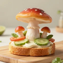 A tasty toadstool sandwich, digital art, 4K, photo journalism