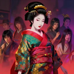 portrait of a beautiful japanese geisha, maya ali mage, gloomhaven, dynamic lighting, gaudy colors, octane render aesthetic, matte painting concept art, official fanart behance hd artstation by jesper ejsing, by rhads and makoto shinkai and lois van baarle and ilya kuvshinov and rossdraws,
