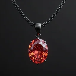 object render of a black necklace with a fiery red diamond pendant, Unreal 5, DAZ, hyperrealistic, octane render, dynamic lighting