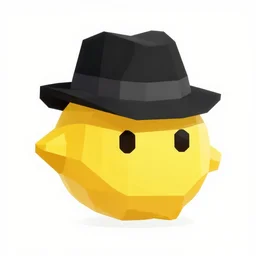 low-poly logo of a lemon wearing a low-poly black fedora, 4k