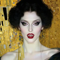 stunning feminine vampire with fangs, intricate detail, klimt, royo, whealan,
