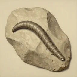 tully monster proboscis fossil, realistic, painting, oil paint, sepia tone, scientific illustration, 1 9 th century