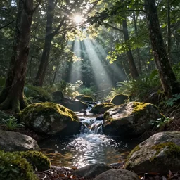 a forest oasis, rock pools, harmony of nature, infinite dawn, angelic light, sparkling dew, by asher brown durand, by ivan shishkin,