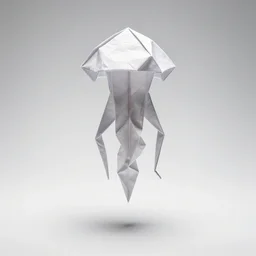 origami jellyfish, high detail photograph, full body, isolated on a pure white background, centered, entire subject in frame, sharp focus, soft studio lighting