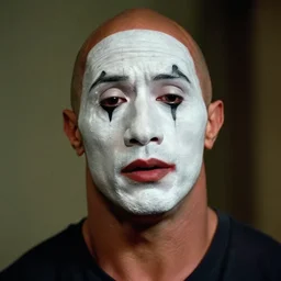 film still close - up shot of dwayne johnson as a mime. photographic, photography