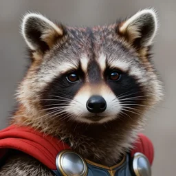 portrait of raccoon as marvel thor. extreme fine detail background, highly detailed, detailed eyes, high quality, digital painting, hyperrealistic, by gaston bussiere, j. c. leyendecker, craig mullins