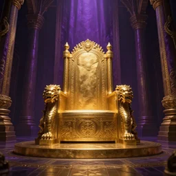 Digital art of the  golden throne room Imperial matte finish, ominous dramatic  wide angle, god rays purple tapestries