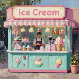 ice cream shop, intricate oil painting by greg rutkowski, trending on artstation