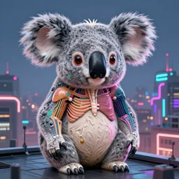 portrait futuristic koala animal, in future cyberpunk sydney rooftop , sci-fi, fantasy, intricate, very very beautiful, elegant, human anatomy, neon light, highly detailed, digital painting, artstation, concept art, smooth, sharp focus, illustration, art by tian zi and WLOP and alphonse mucha