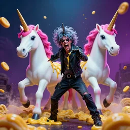 cheesy unicorns committing terribly violent crimes, dynamic lighting