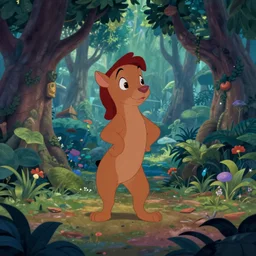 Movie frame from the coloured Disney animated motion picture released in 1949, beautiful enchanted forest full of