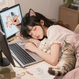 the ai artist is taking a nap after being worked too hard by 12000 people asking for catgirls,