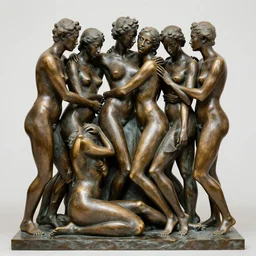 bronze sculpture of beautiful racially diverse people caressing sensuously