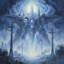 infinitely detailed towering anime dream world cold colors, and bright dawn elysium mothership crystal radiation retribution scarce color palette cold power-line alienated scenery in a dream subconscious cavern balanced sacred geometry cold subtle mist painted by Makoto Shinkai palettes of moon dusk and dream fantasy canvas carefully structured abstract expressionism oil painting by  Eemre Aaa (2041)