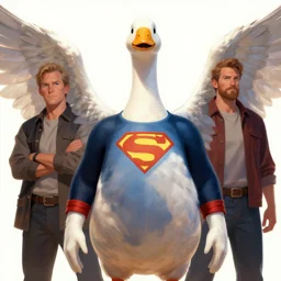 character art by wlop, steve henderson, and j scott campbell, gooseman, superhero, goose head, wings, 4 k, arstation, trending, high quality, very detailed, digital