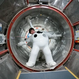 wide shot of a man getting trapped inside cern large hadron collider, his body getting pulled apart by particle collision, rendered in octane, maximalism, ultra high detailed, colorful