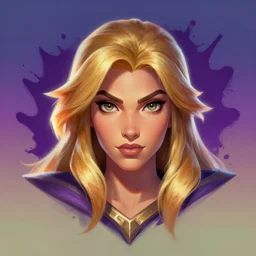 masterpiece head-on symmetrical centered painted portrait, just one head, Maya Ali as Hearthstone mage, blonde hair, RPG character avatar, Hearthstone concept art, pixar, dreamworks, gradient background, splash comics, global illumination lighting, trending on artstation, by lois van baarle, ilya kuvshinov, rossdraws