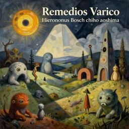 a beautiful digital single panel painting digital render of a landscape with strange weird creatures. remedios varo. hieronymus bosch. chiho aoshima. johfra bosschart