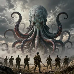 a civil war era photo of soldiers with cthulhu