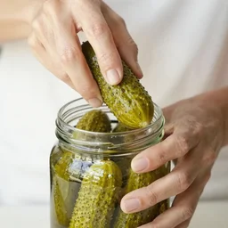 Angelina Jolie opens a jar of cucumbers