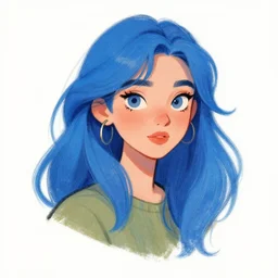 blue hair girl by anna cattish, procreate character design animation sketch