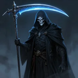 grim reaper with a blue glowing scythe, digital art, digital painting, 4 k, hd, artstation, devian art, highly detailed