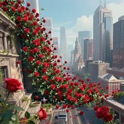 roses falling over a city, Greg Rutkowski, ArtStation, CGSociety, Unreal Engine