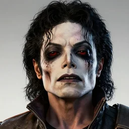 borderlands 3!!! very low angle head shot of michael jackson! cell shaded! scary head portrait of half zombie michael jackson! with dark eye sockets crow movie make up, zombie in horror concept art, llustration, postapocalyptic grunge, shocking, concept art by laurie greasley, highly detailed, zombie, sharp focus, hq, 4 k, art by artgerm and futurism