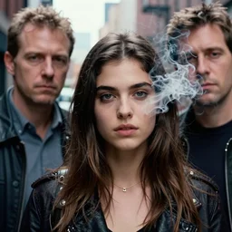 alexandra daddario in a smoky new york back street, photograph, natural light, sharp, detailed face, magazine, press, photo, Steve McCurry, David Lazar, Canon, Nikon, focus