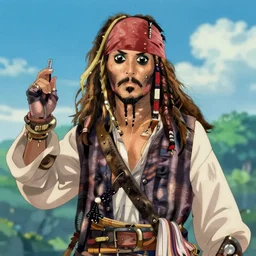 Jack Sparrow as an anime character from Studio Ghibli. Extremely detailed. Beautiful. 4K.