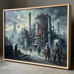 airbrushed boxed heme factory by wayne d barlowe, jack kirby, kelly freas, donato giancola, geof darrow, alex ross, basil gogos, philippe druillet, fine art masterpiece baked at 3 0 0 f, matte painting, cold lighting, aged with sunlight, award winning horror, photorealistic render, cinematic
