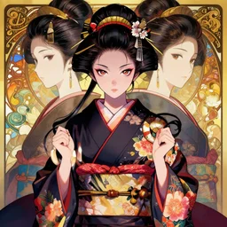 symmetry!! beautiful anime girl cyberpunk geisha portrait, jarden background, wearing flowery kimono, expressive eyes, highly detailed, anime, dynamic lighting, digital art, digital painting, artstation, wlop, gil elvgren, sharp focus, illustration, art by artgerm and greg rutkowski and alphonse mucha, 8 k