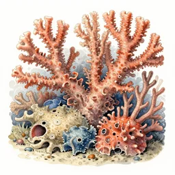 historically significant pleasant storybook form, depth, internal contours, gouache and ink watercolor of coral life nuanced shading stunning extravagant rocky sea floor glimmering thin details mixed media aged fresco, abandoned scuba visor cracked multifaceted photo of a painting