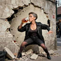 lady destroying wall - street short sellers with her mind powers while drinking bourbon, in the style of rolf armstrong.
