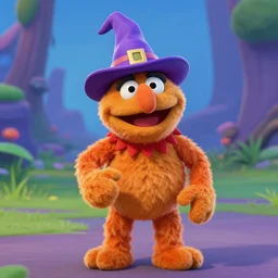 bip bippadotta from the muppets as a wizard, furry orange puppet, in fortnite