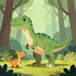 an illustration of a dinosaur 4 0 s 3 in the woods, trending on artstation, central composition, very cartoon, shape focus, high detailed, by anton fadeev 9 9 7 q