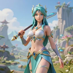 3 d render of a fantasy female deity, beautiful fantasy landscape in the background, very very very detailed, anime style, 3 d render, houdini 3 d, octane 3 d, zbrush, maya, blender, ross tran art style, trending on artstation