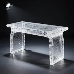 a computer desk made out of sparkling crystal, dramatic studio lighting, product photography