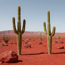 walking in an isolated red desert, cactus, rocks, highly detailed, awarding winning art