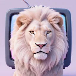 aesthetic portrait commission of a albino male furry anthro lion with a tv for head displaying lions face while wearing a vaporwave stylized attractive masculine pastel winter outfit, winter Atmosphere. Character design by charlie bowater, ross tran, artgerm, and makoto shinkai, detailed, inked, western comic book art, 2021 award winning painting