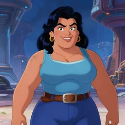 welcoming heavy filipina woman character portrait, by don bluth, sci - fi environment, highly detailed, dynamic shadows, 4 k, wallpaper - 1 0 2 4