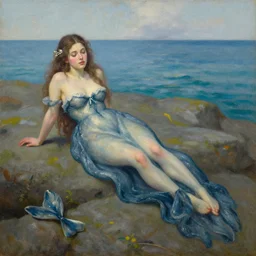 “classic oil painting of a selkie changing into a human”