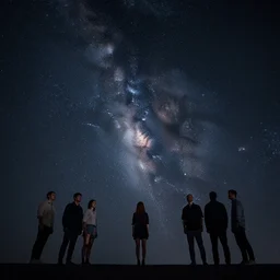 photograph of a small woman standing in the foreground of a large starry sky, by greg rutkowski, beeple, sung choi, mitchell mohrhauser, maciej kuciara, johnson ting, maxim verehin, macro lens, 3 5 mm, 8 k photorealistic, cinematic lighting, hd, high details, dramatic, dark atmosphere, trending on artstation