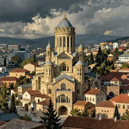tbilisi, illustration, in the style of katinka reinke