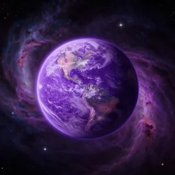 a detailed matte painting of a marble - like planet orbiting a large purple sun in a sea of stars surrounded by colorful swirling gas clouds, by alena aenami, petros afshar and greg rutkowski trending on artstation, deviantart, planet, clouds, earth, exoplanet, stars, nubulae hubble, 8 k, 4 k