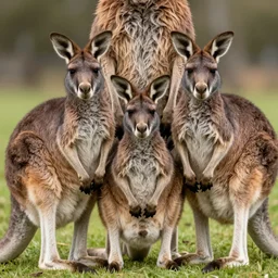 photo of three kangaroos in their mother's pouch together. extreme detail, hyperrealistic photo