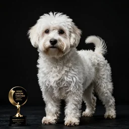 a Nobel white dog, trending wallpaper, black background, hyper realistic