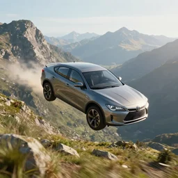 a car flying above a mountain, 4 k, ultra detail, volumetric lighting, unreal engine, octane render, tom bagshaw, andreas rocha