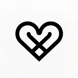 clean black and white print on white paper, high contrast, logo of a symmetric heart with a stylized symmetric healthy human body form inside